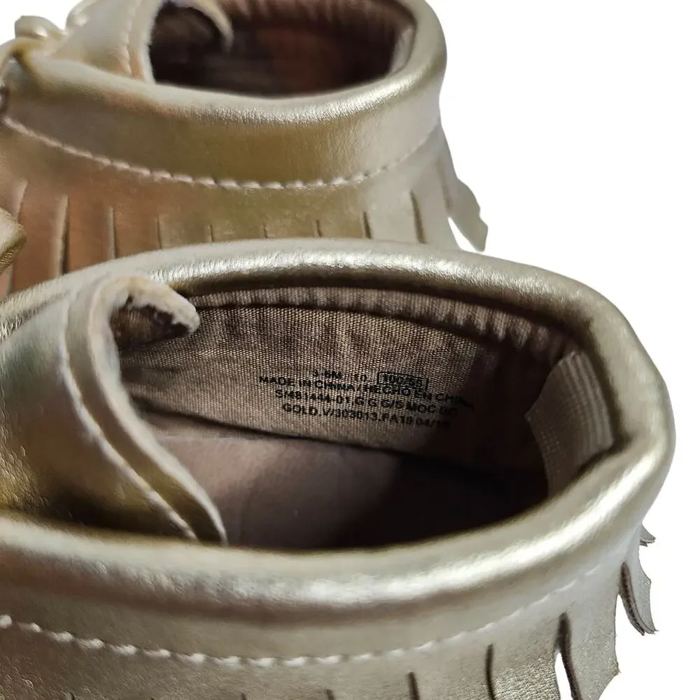 Old Navy Gold Baby Moccasins Shoes Sz 3-6mos / Fringe & Bow